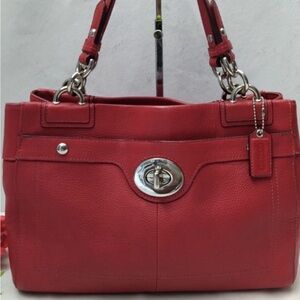 Coach Red pebbled Leather turn lock double shoulder bag.